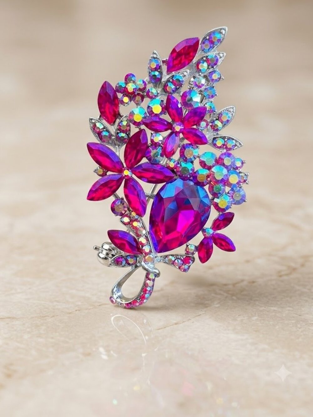 Vintage Floral Rhinestone Brooch Pin